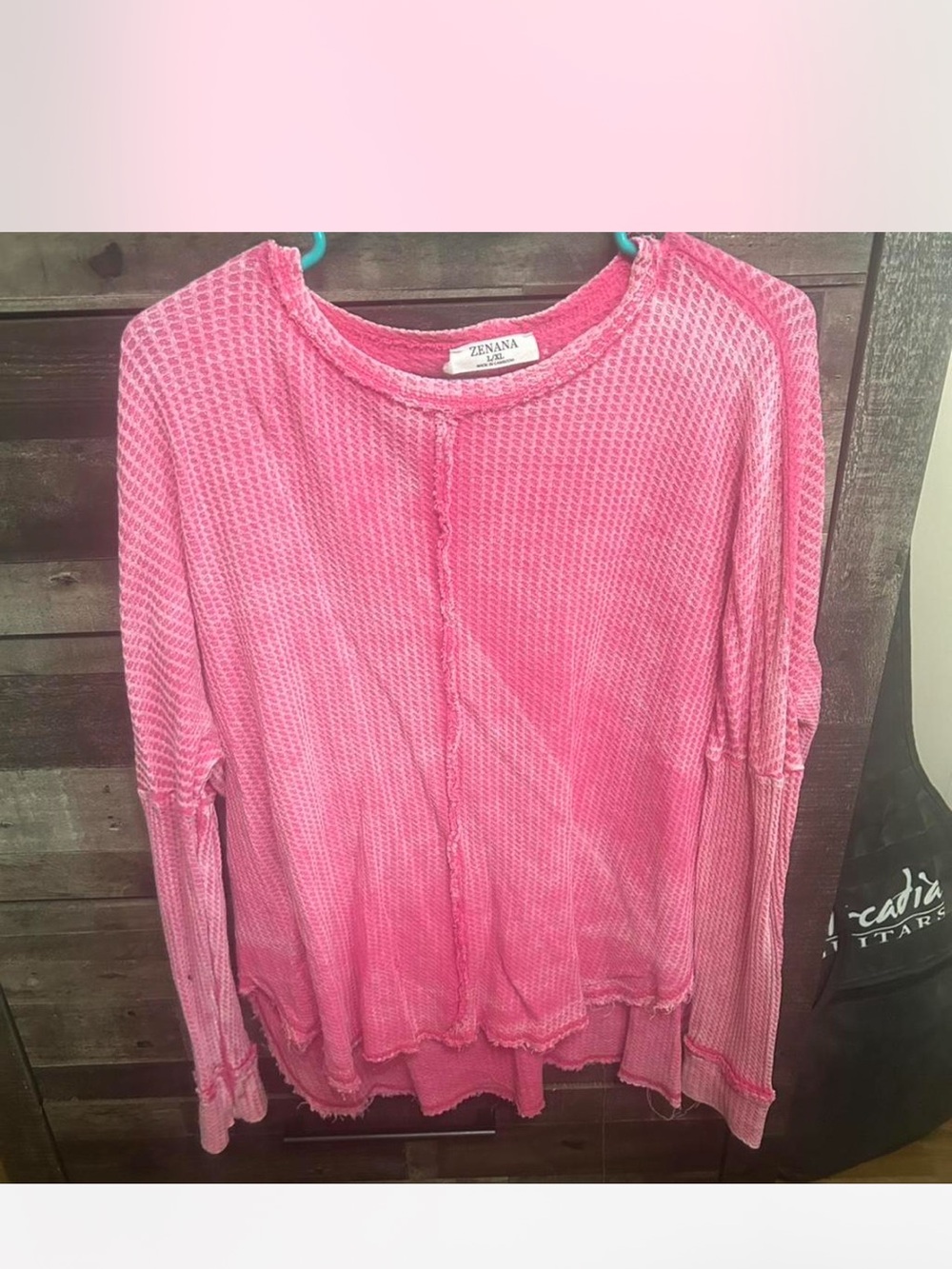 Zenana Outfitters Hot Pink Waffle Knit Long Sleeve Top